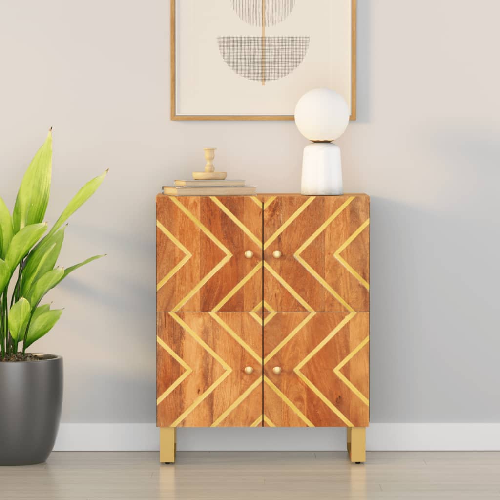 Side Cabinet Brown And Black 60X33.5X75 Cm Solid Wood Mango