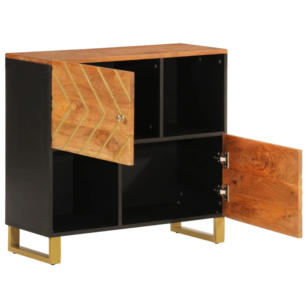 Side Cabinet Brown And Black 80X33.5X75 Cm Solid Wood Mango