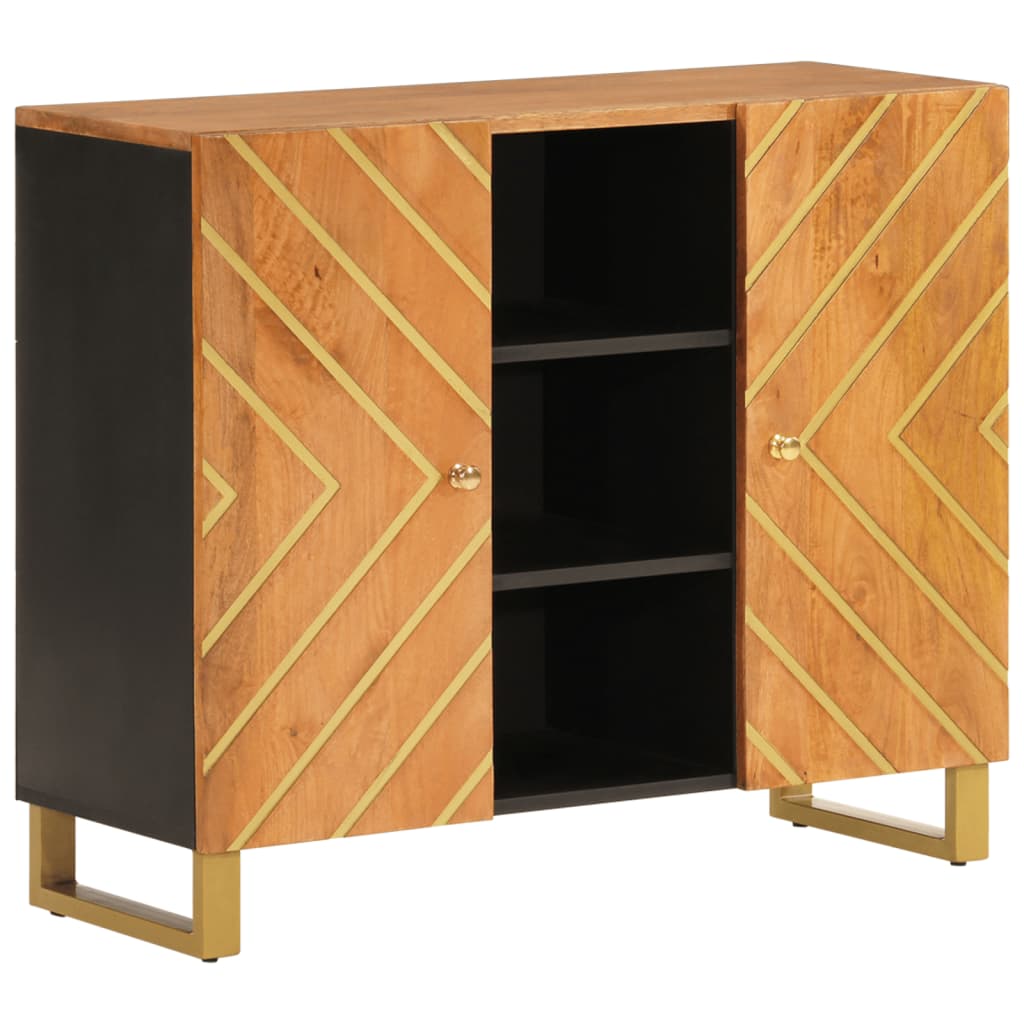 Side Cabinet Brown And Black 90X33.5X75 Cm Solid Wood Mango