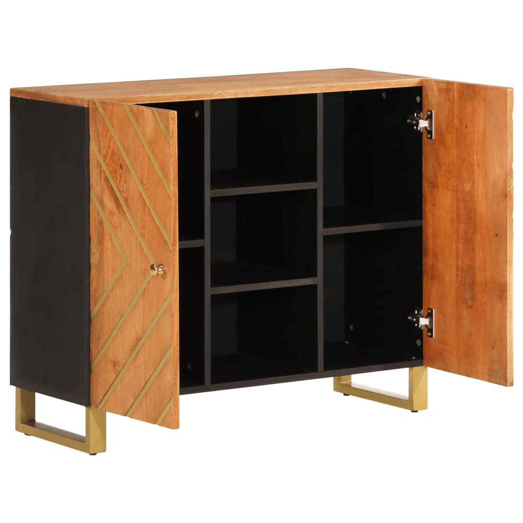 Side Cabinet Brown And Black 90X33.5X75 Cm Solid Wood Mango