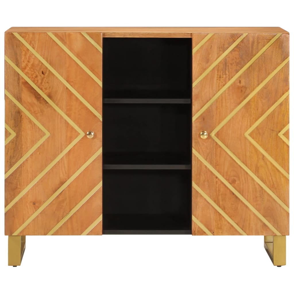 Side Cabinet Brown And Black 90X33.5X75 Cm Solid Wood Mango