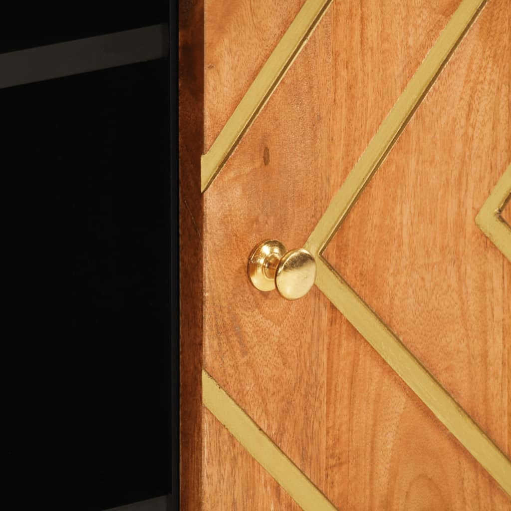 Side Cabinet Brown And Black 90X33.5X75 Cm Solid Wood Mango