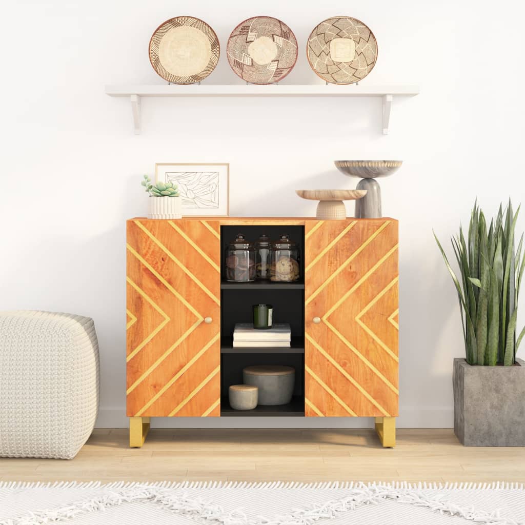 Side Cabinet Brown And Black 90X33.5X75 Cm Solid Wood Mango