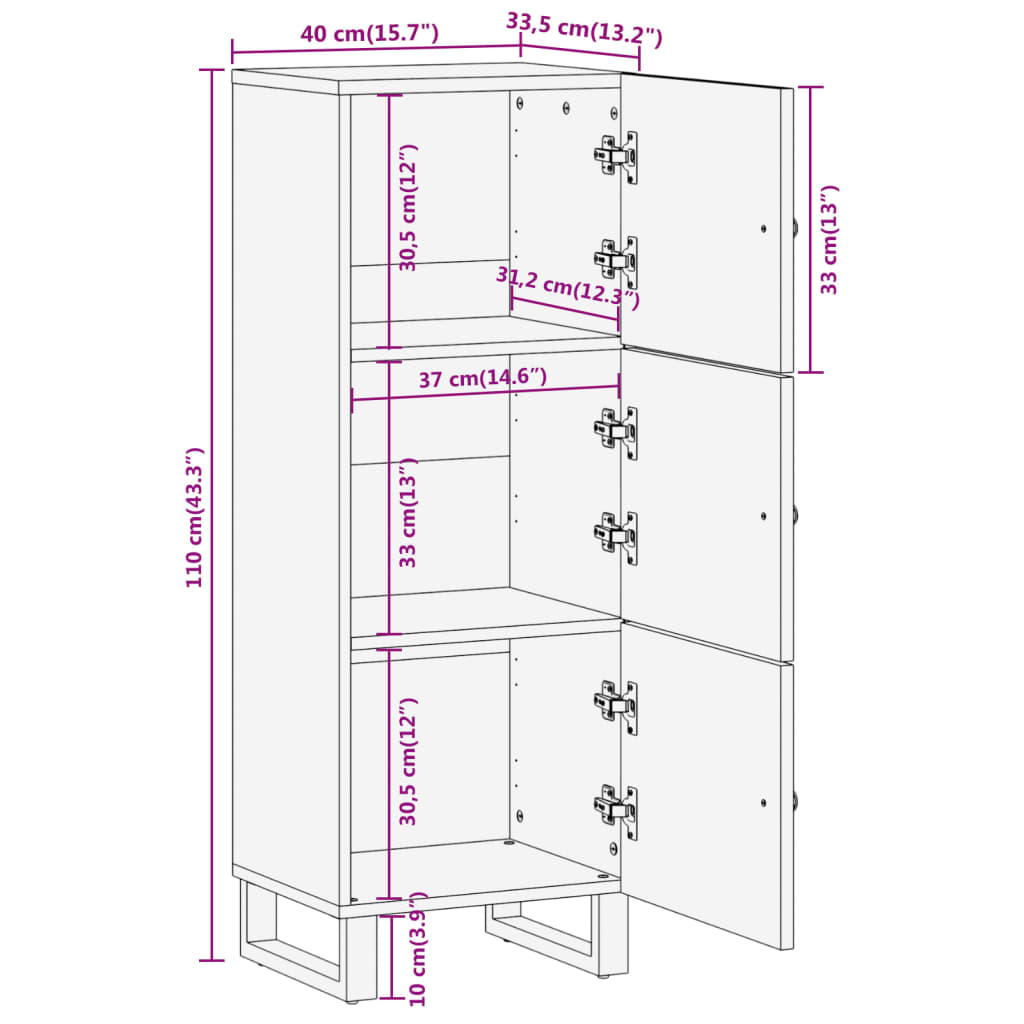 Highboard Brown And Black 40X33.5X110 Cm Solid Wood Mango