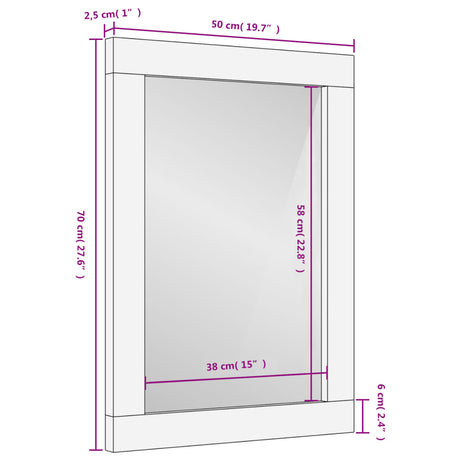 Bathroom Mirror 50X70X2.5 Cm Solid Wood Mango And Glass