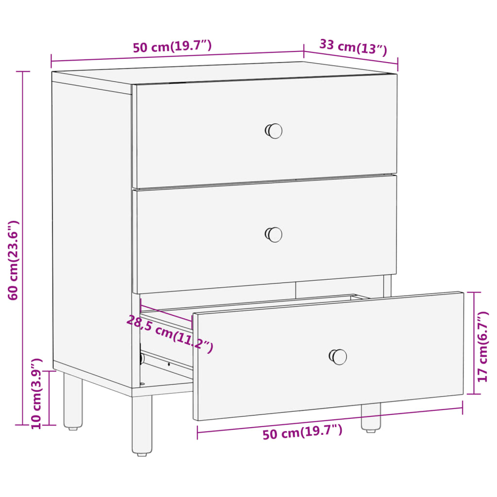 Bedside Cabinet 50X33X60 Cm Solid Wood Acacia