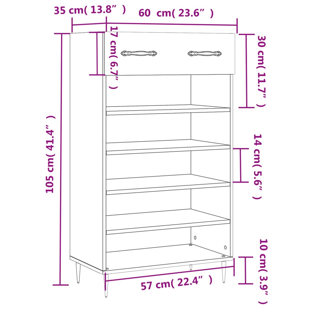 Shoe Cabinet 60X35X105 Cm Engineered Wood