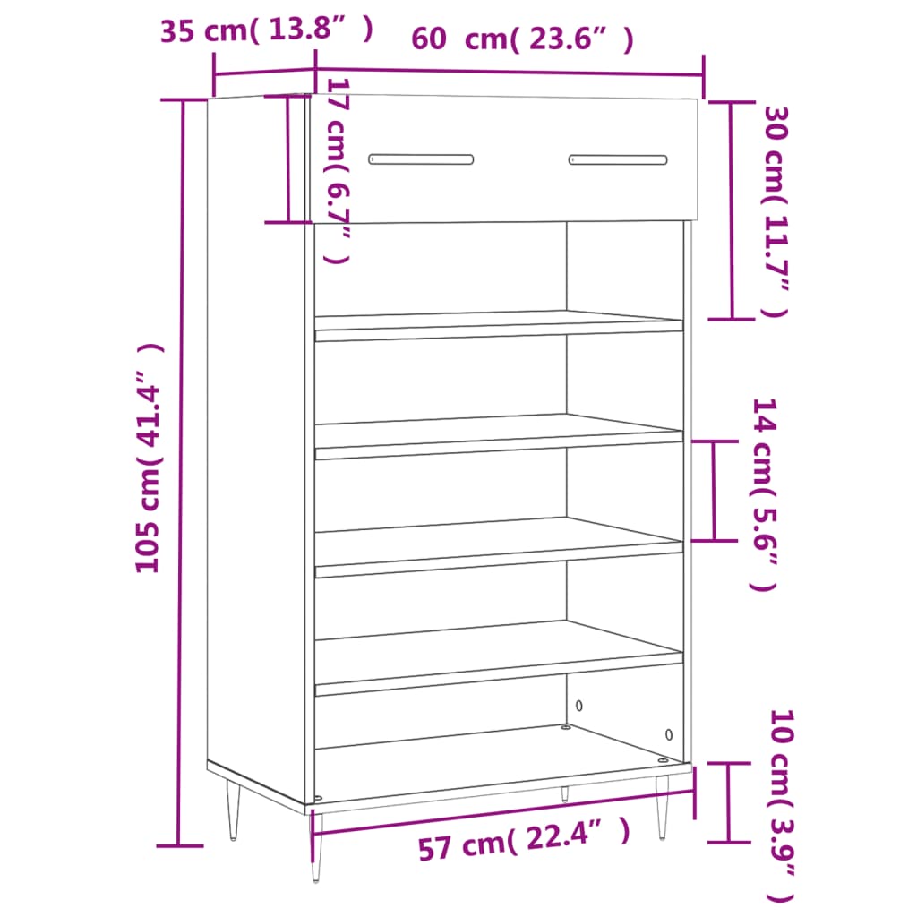 Shoe Cabinet 60X35X105 Cm Engineered Wood