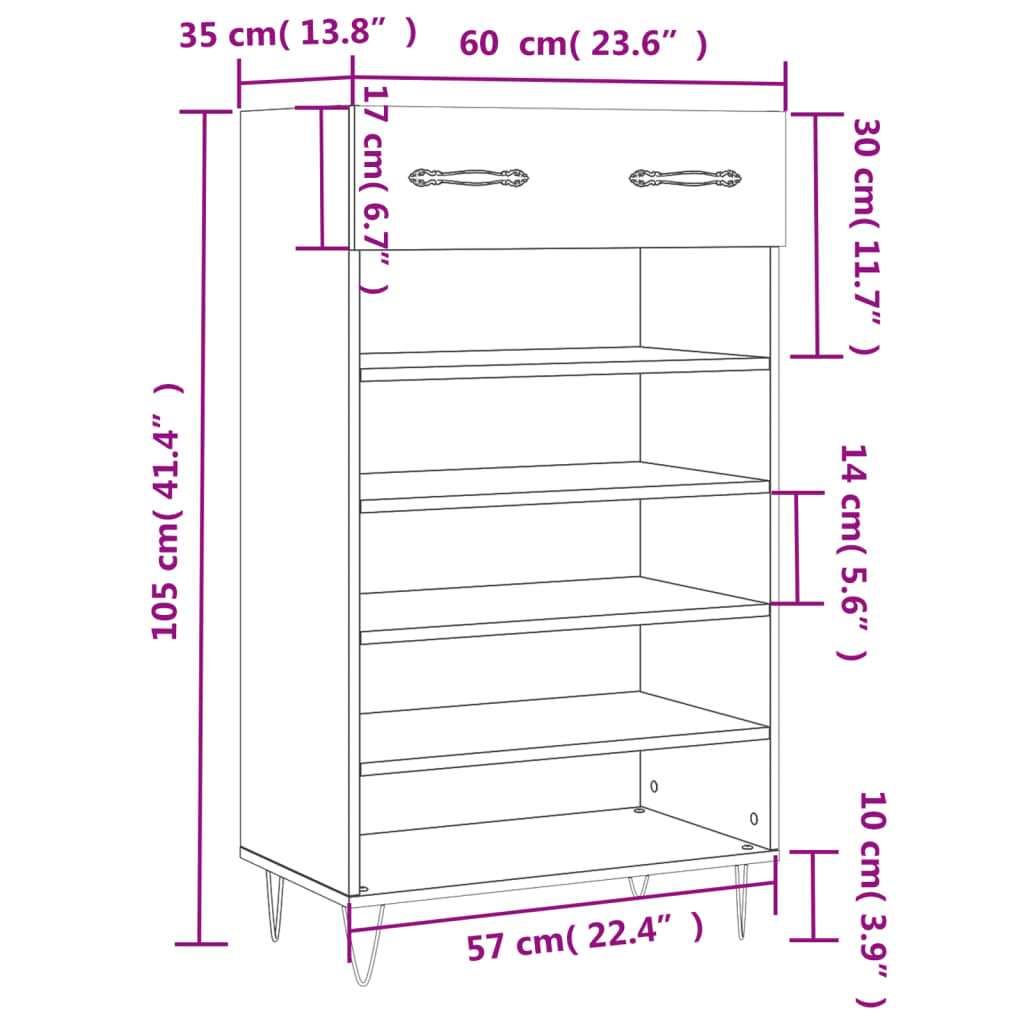 Shoe Cabinet 60X35X105 Cm Engineered Wood
