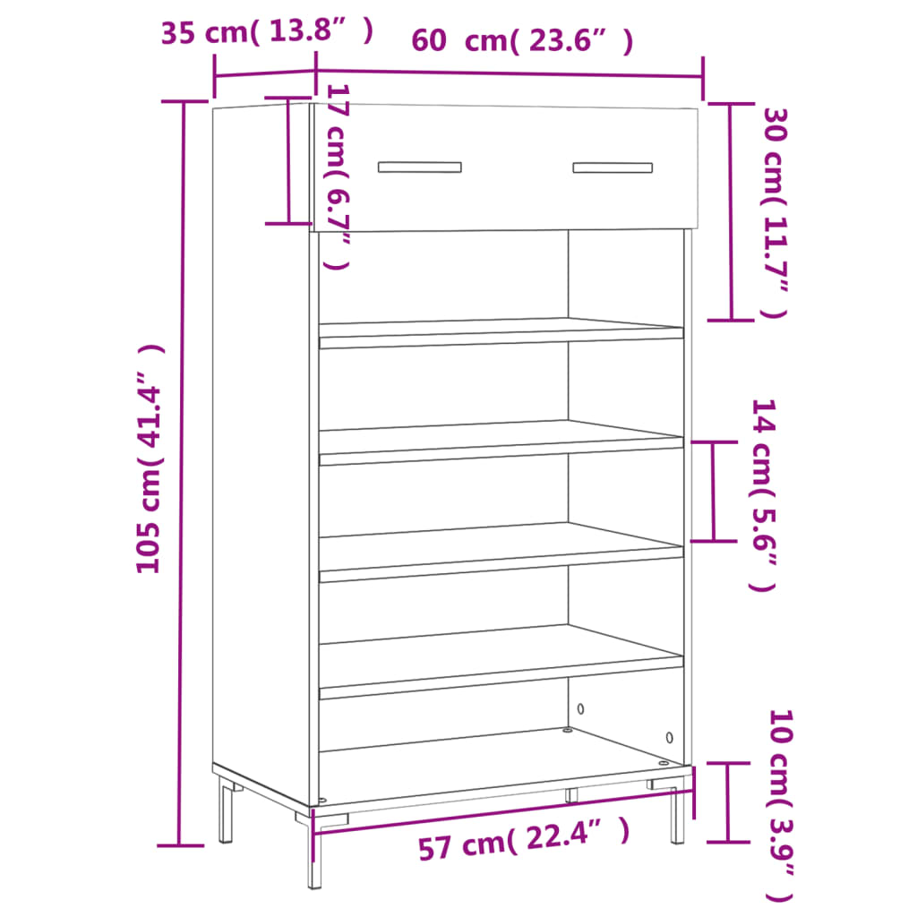 Shoe Cabinet 60X35X105 Cm Engineered Wood