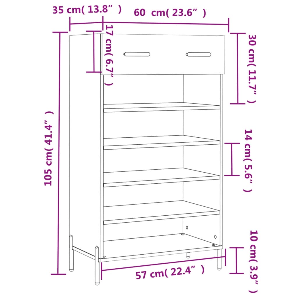 Shoe Cabinet 60X35X105 Cm Engineered Wood