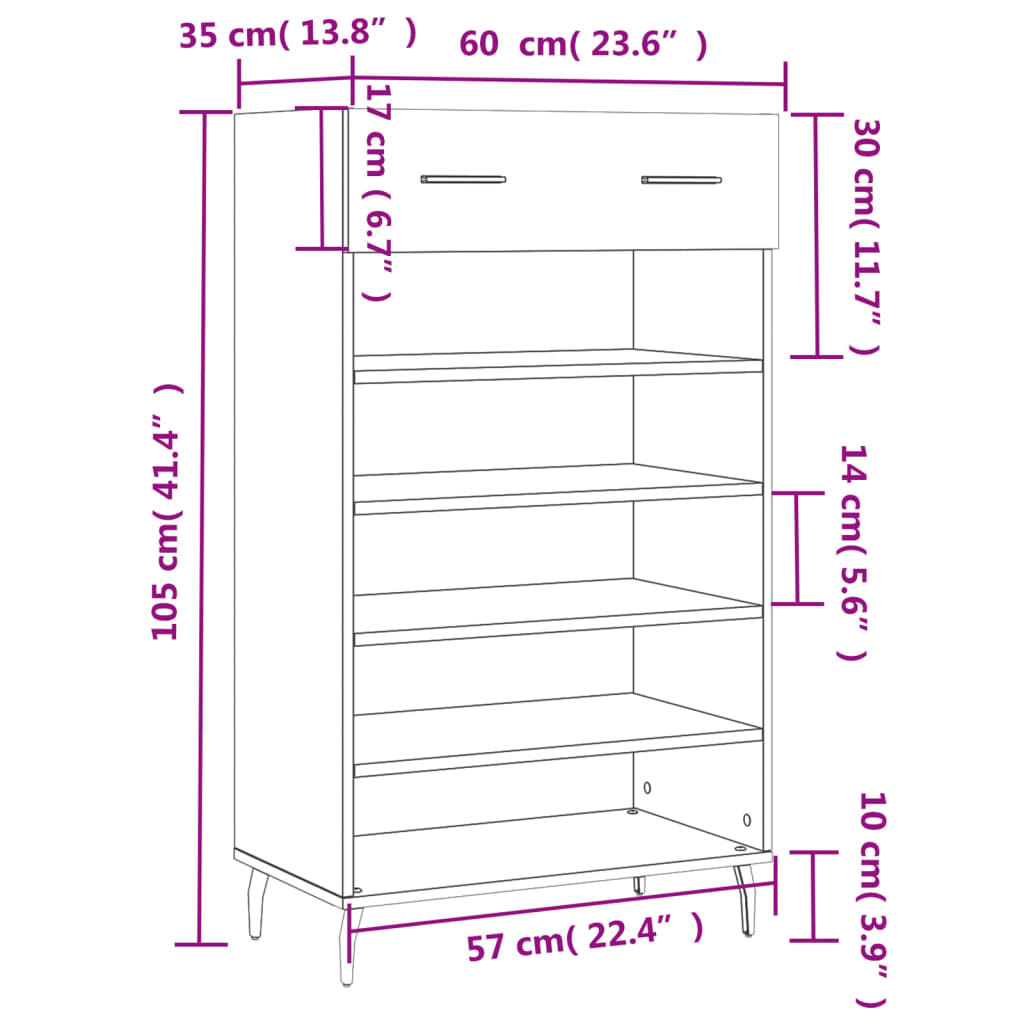 Shoe Cabinet 60X35X105 Cm Engineered Wood