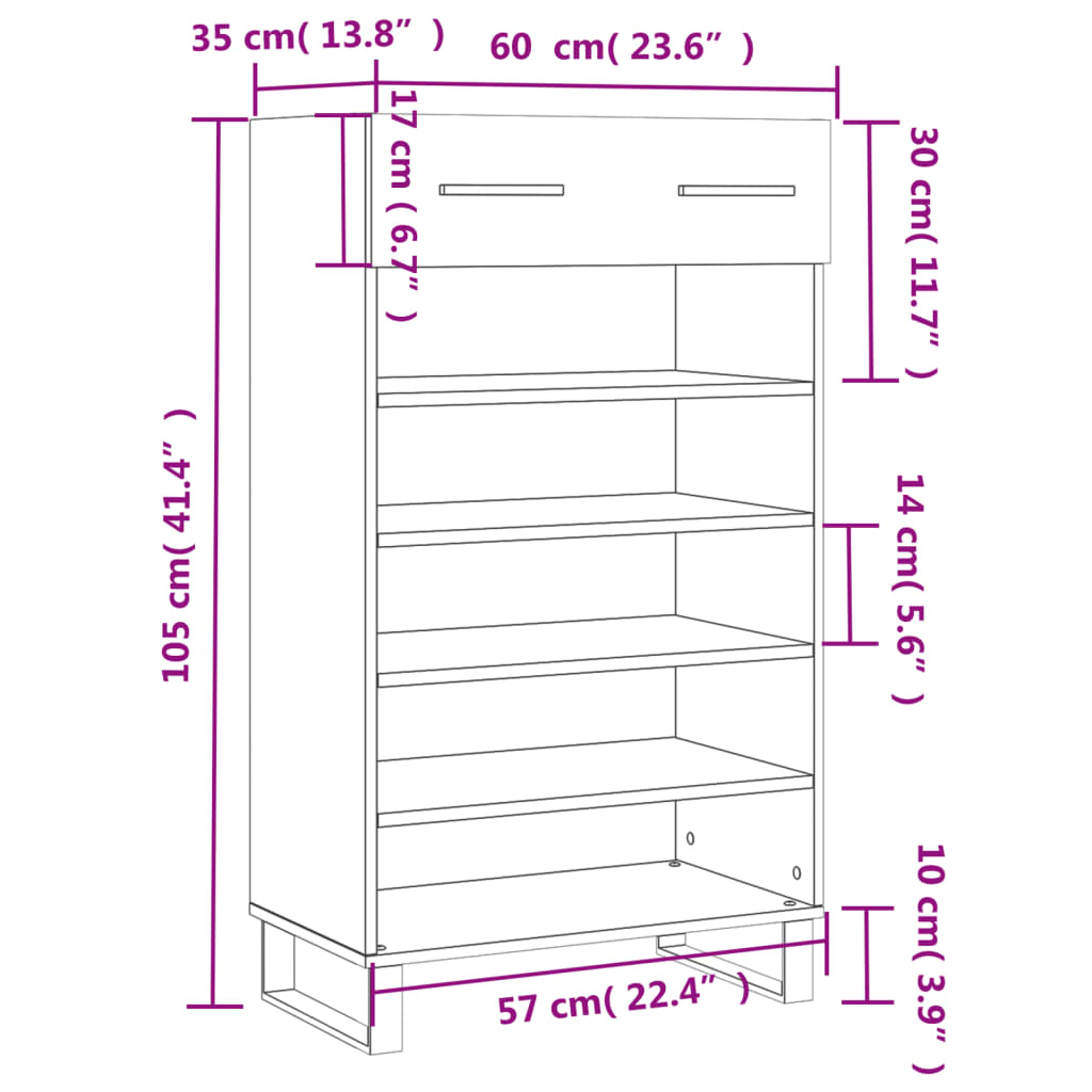Shoe Cabinet 60X35X105 Cm Engineered Wood