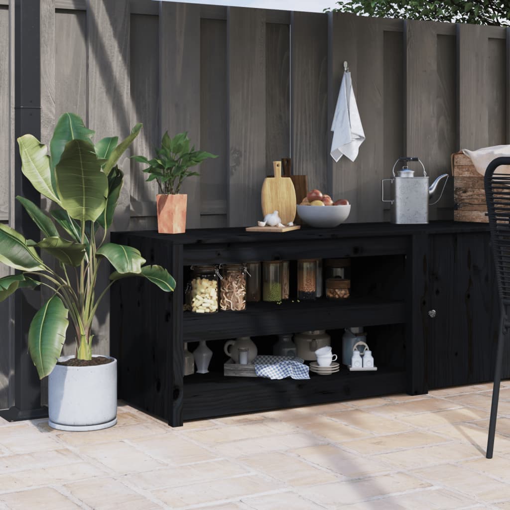 Outdoor Kitchen Cabinet Black Solid Wood Pine
