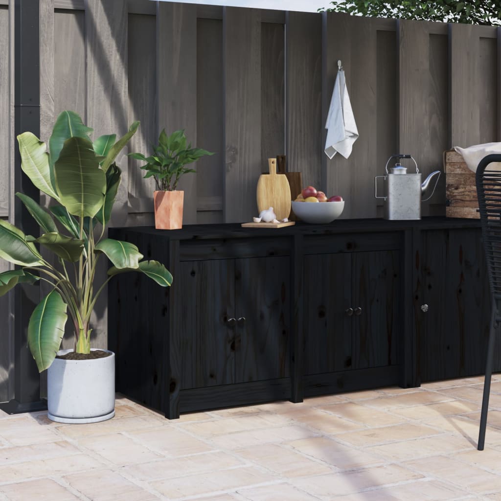Outdoor Kitchen Cabinet Black Solid Wood Pine