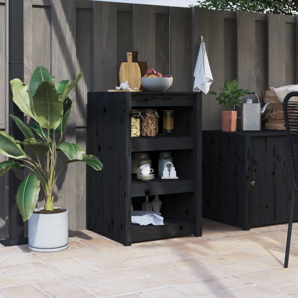 Outdoor Kitchen Cabinet Black Solid Wood Pine