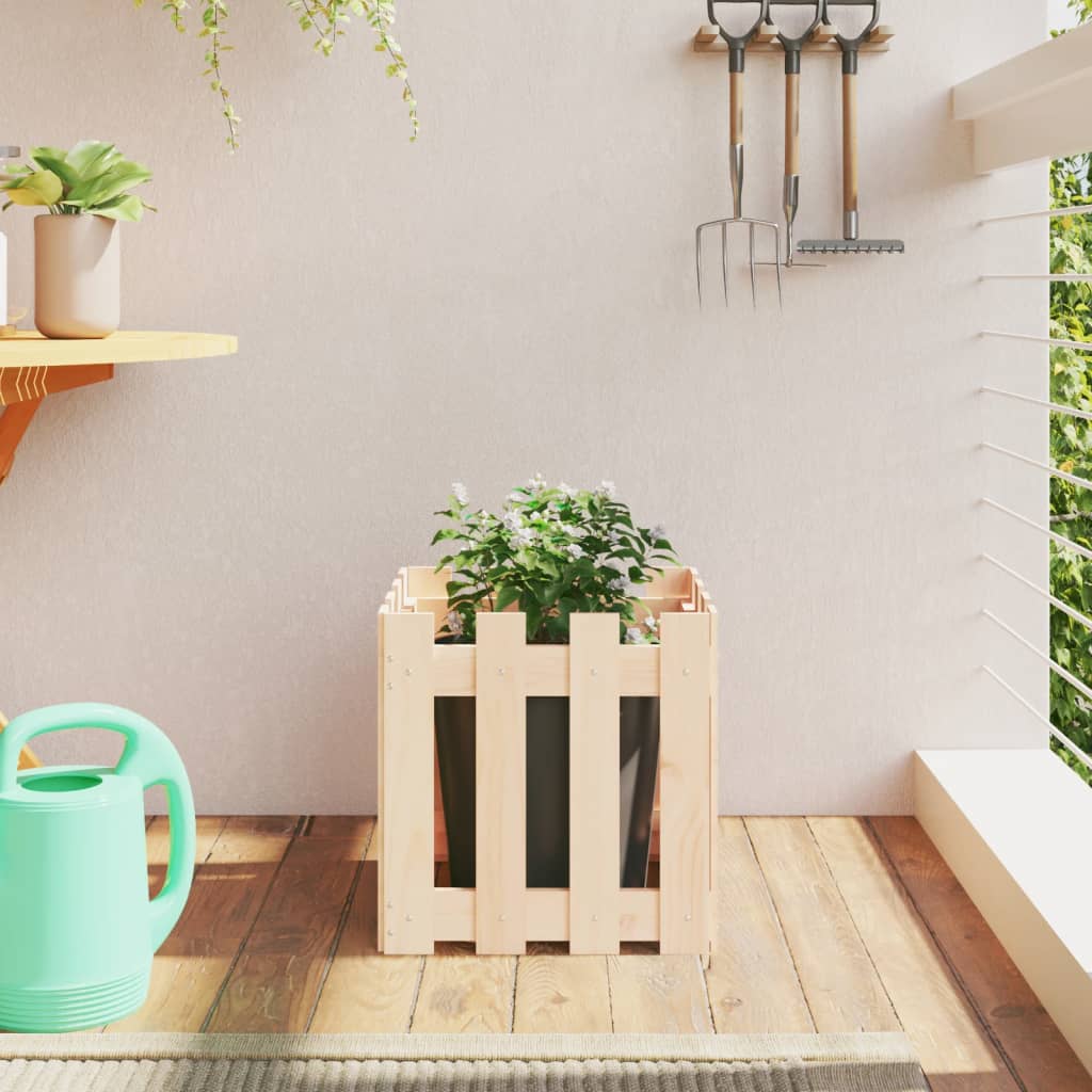 Garden Planter With Fence Design Solid Wood Pine
