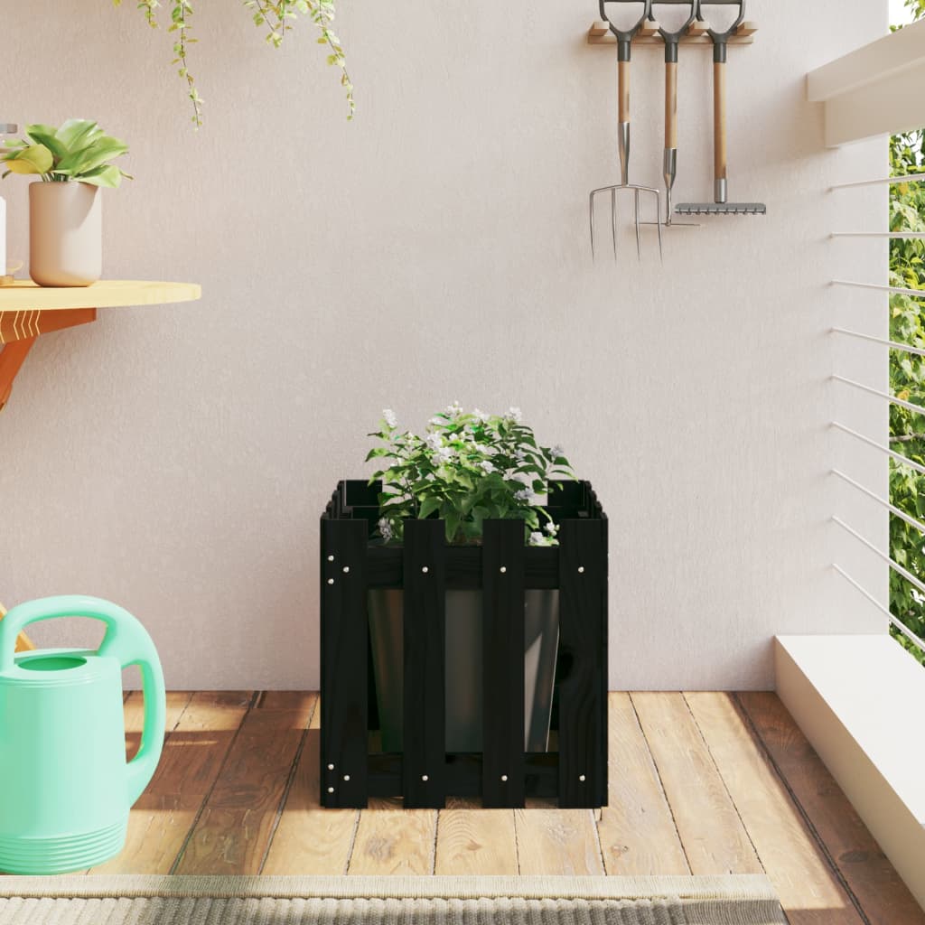 Garden Planter With Fence Design Solid Wood Pine