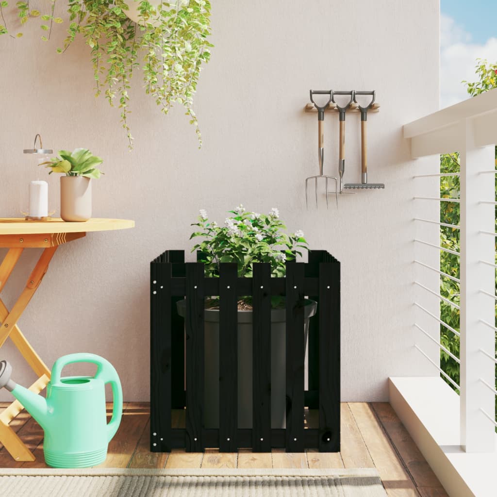 Garden Planter With Fence Design Solid Wood Pine