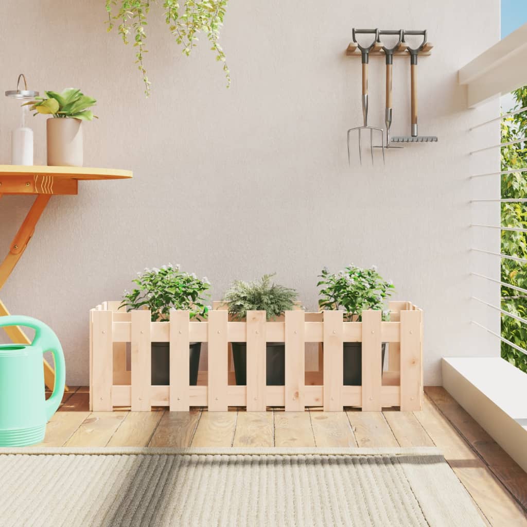 Garden Planter With Fence Design Solid Wood Pine