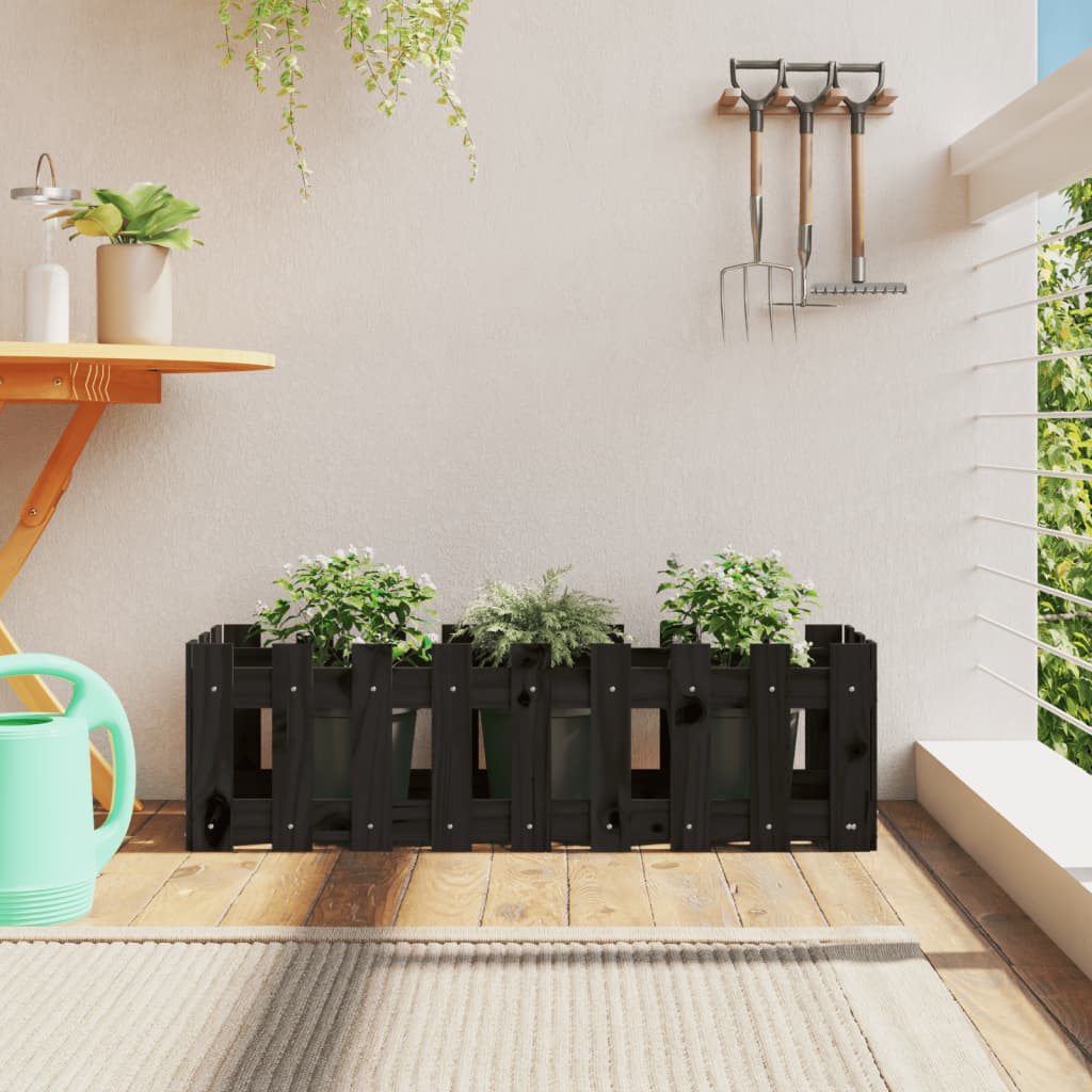 Garden Planter With Fence Design Solid Wood Pine