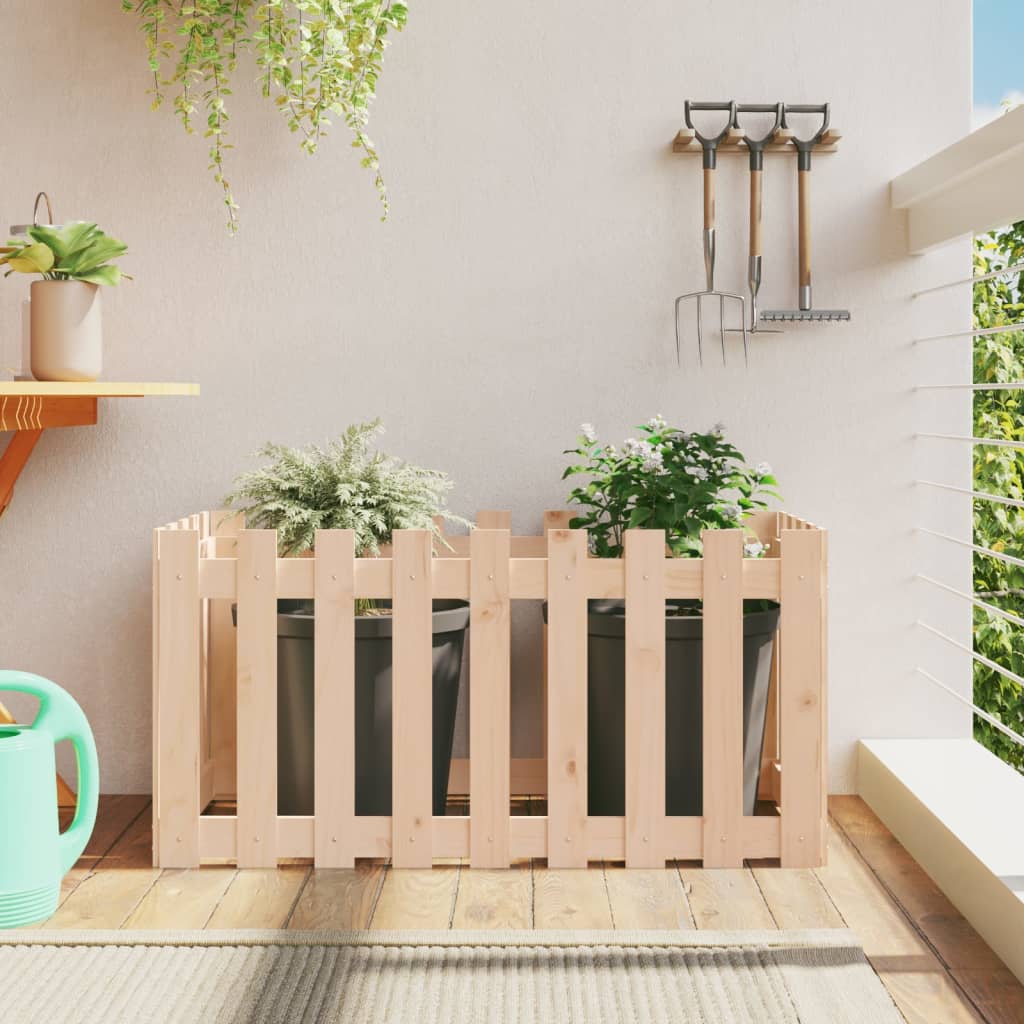 Garden Planter With Fence Design Solid Wood Pine