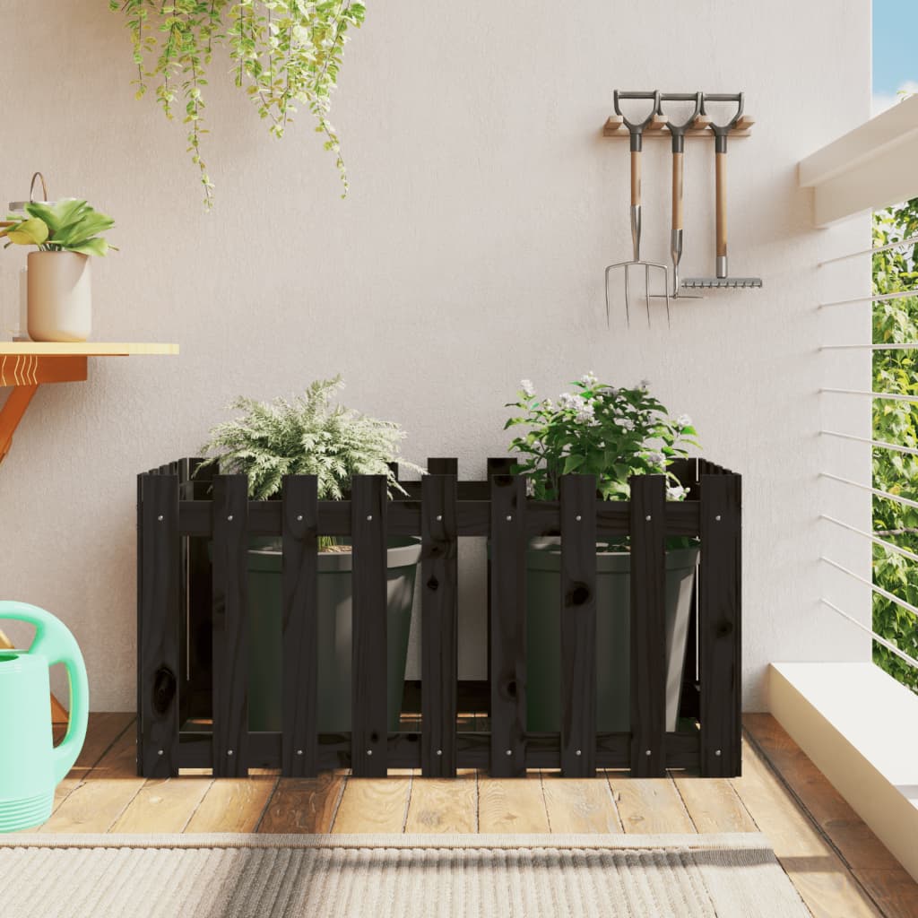 Garden Planter With Fence Design Solid Wood Pine