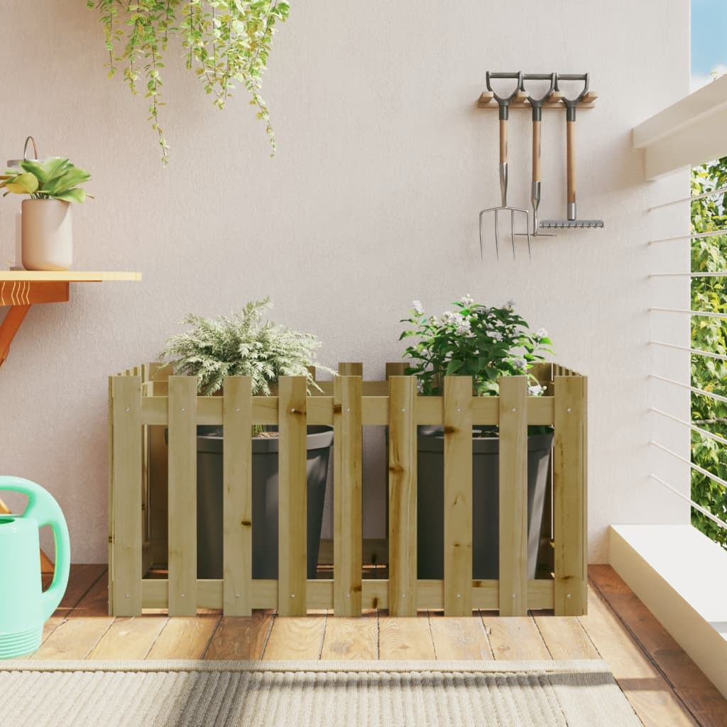 Garden Planter With Fence Design Solid Wood Pine
