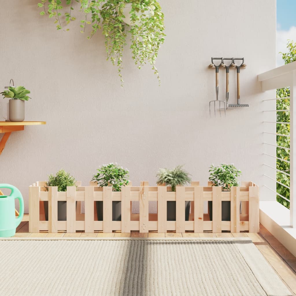 Garden Planter With Fence Design Solid Wood Pine