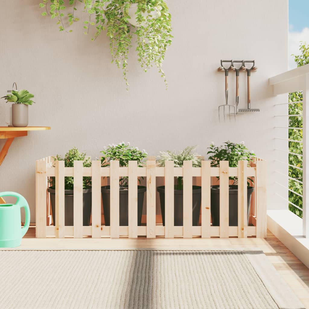 Garden Planter With Fence Design Solid Wood Pine