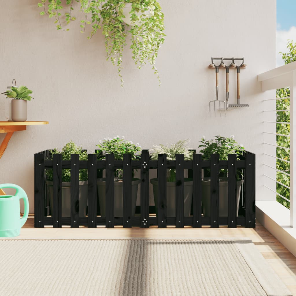 Garden Planter With Fence Design Solid Wood Pine