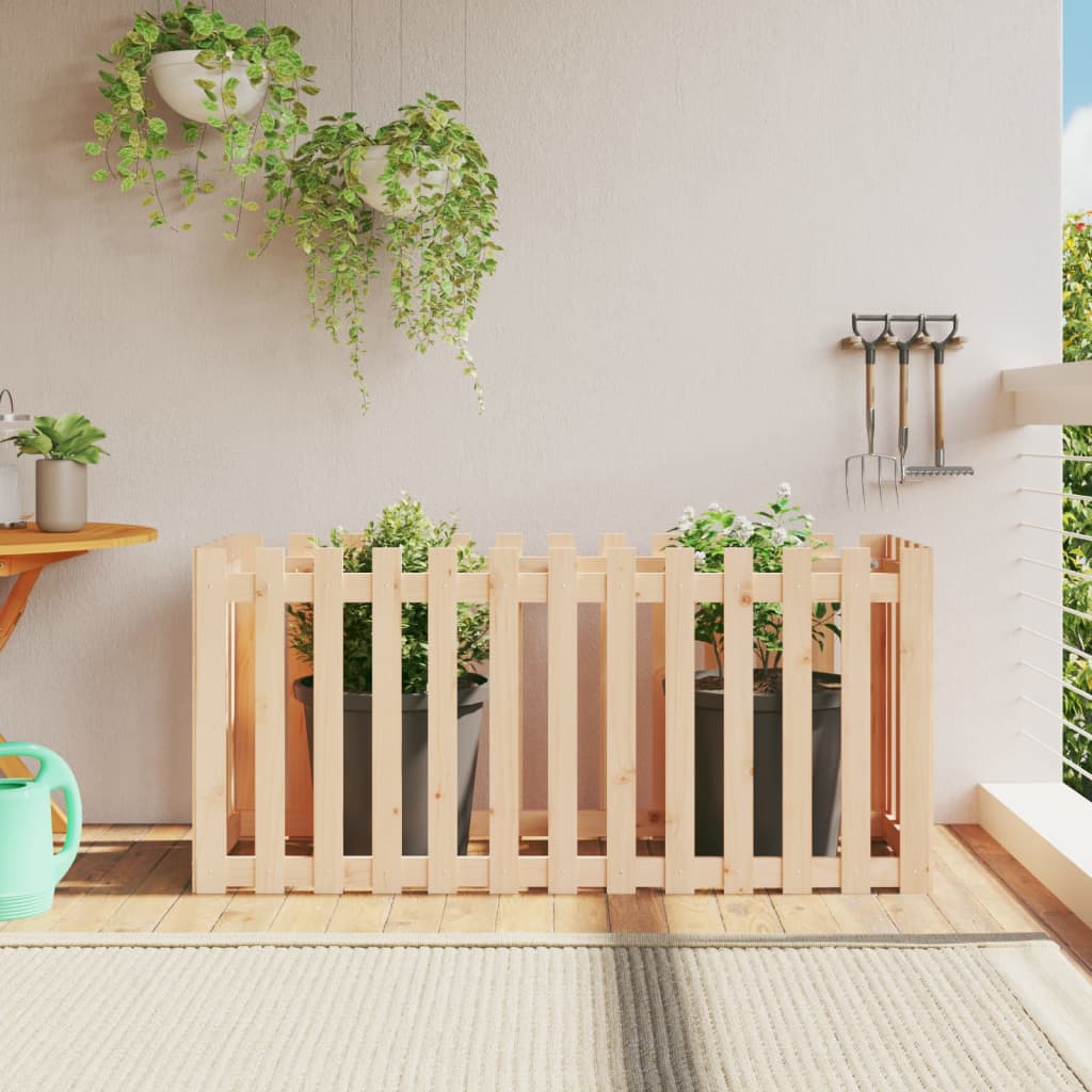 Garden Planter With Fence Design Solid Wood Pine