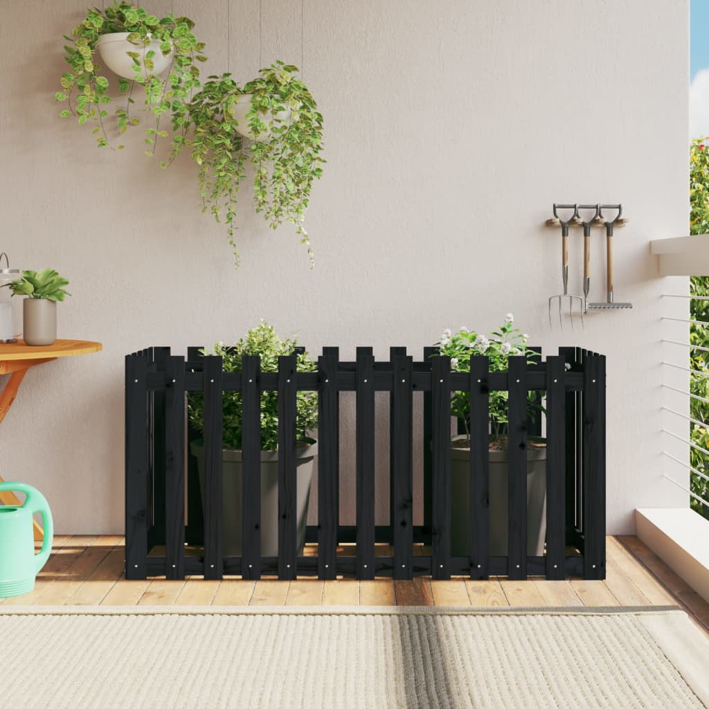 Garden Planter With Fence Design Solid Wood Pine