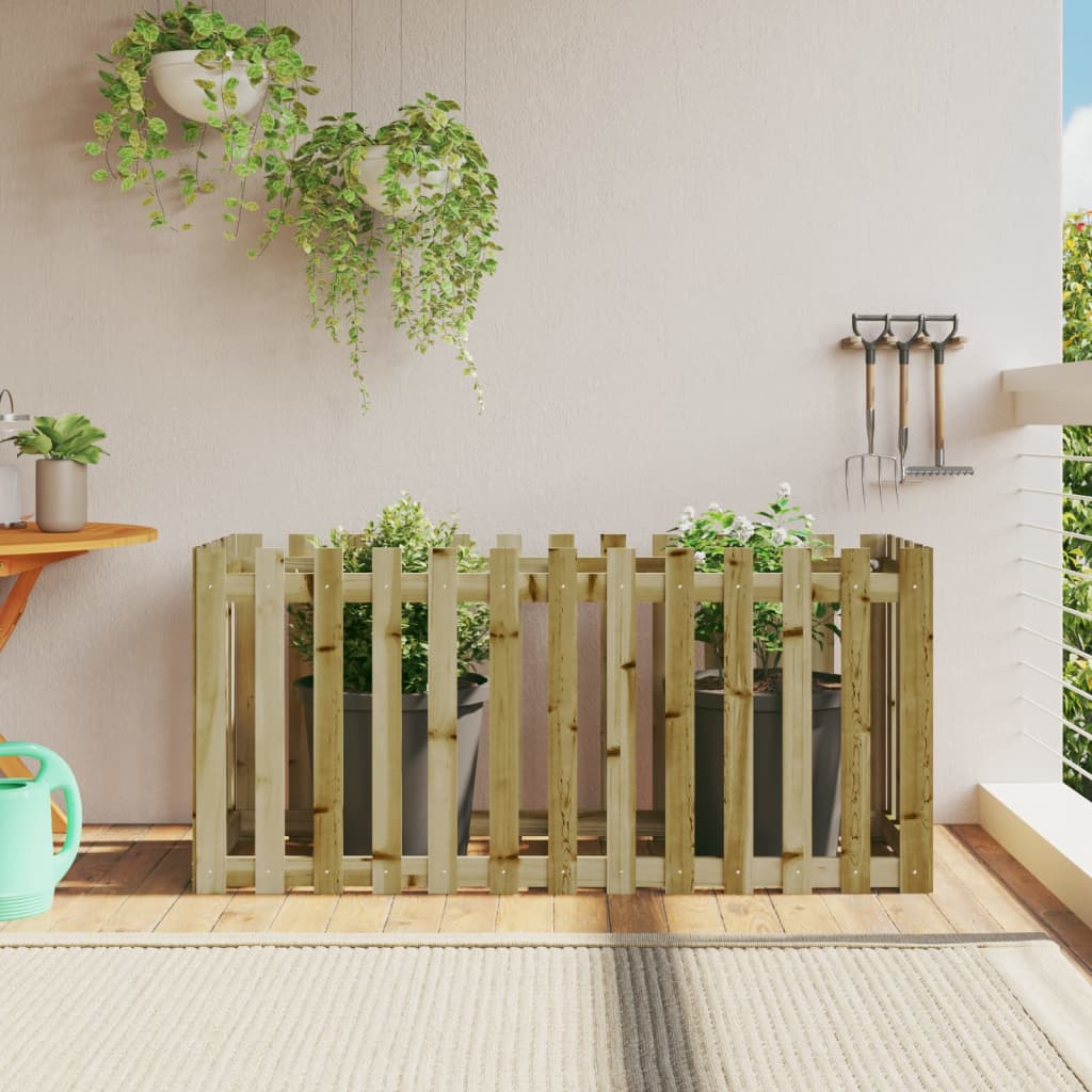 Garden Planter With Fence Design Solid Wood Pine