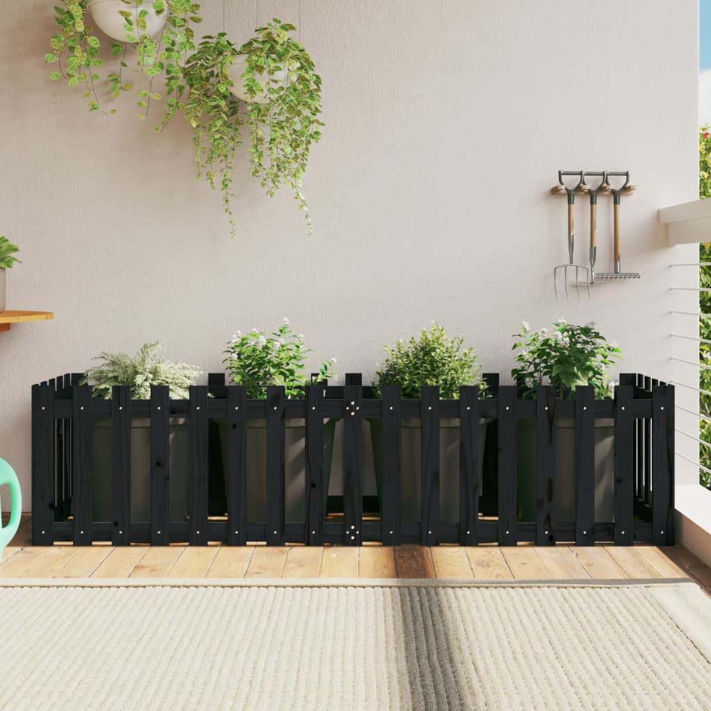 Garden Planter With Fence Design Solid Wood Pine