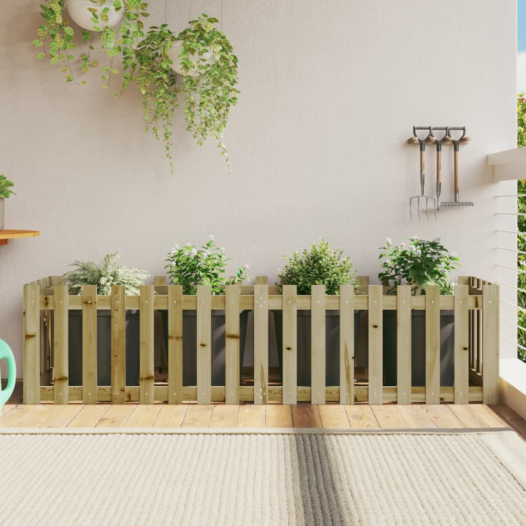 Garden Planter With Fence Design Solid Wood Pine
