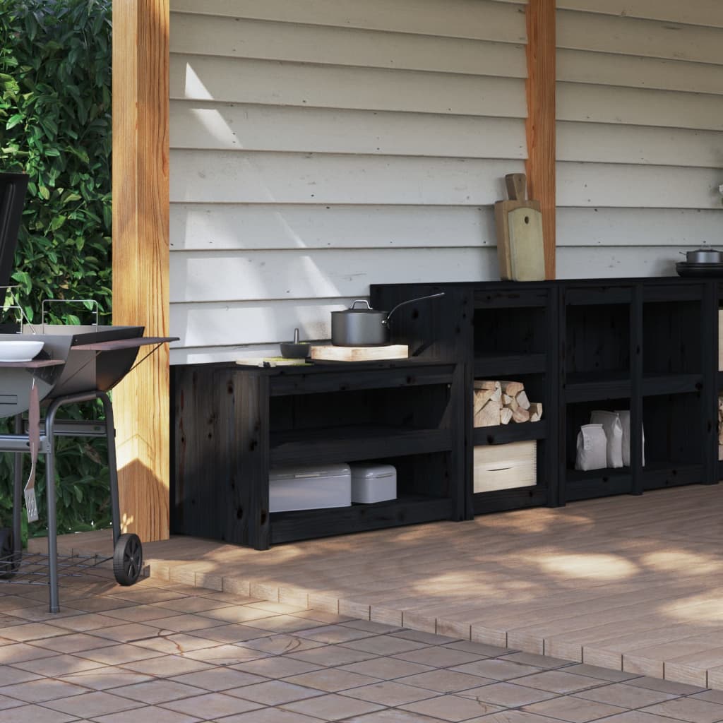 Outdoor Kitchen Cabinets 2 Pcs Black Solid Wood Pine