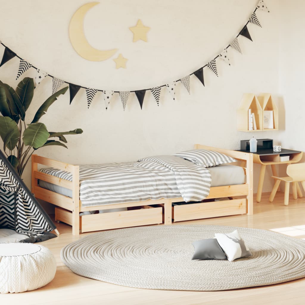 Kids Bed Frame With Drawers Solid Wood Pine