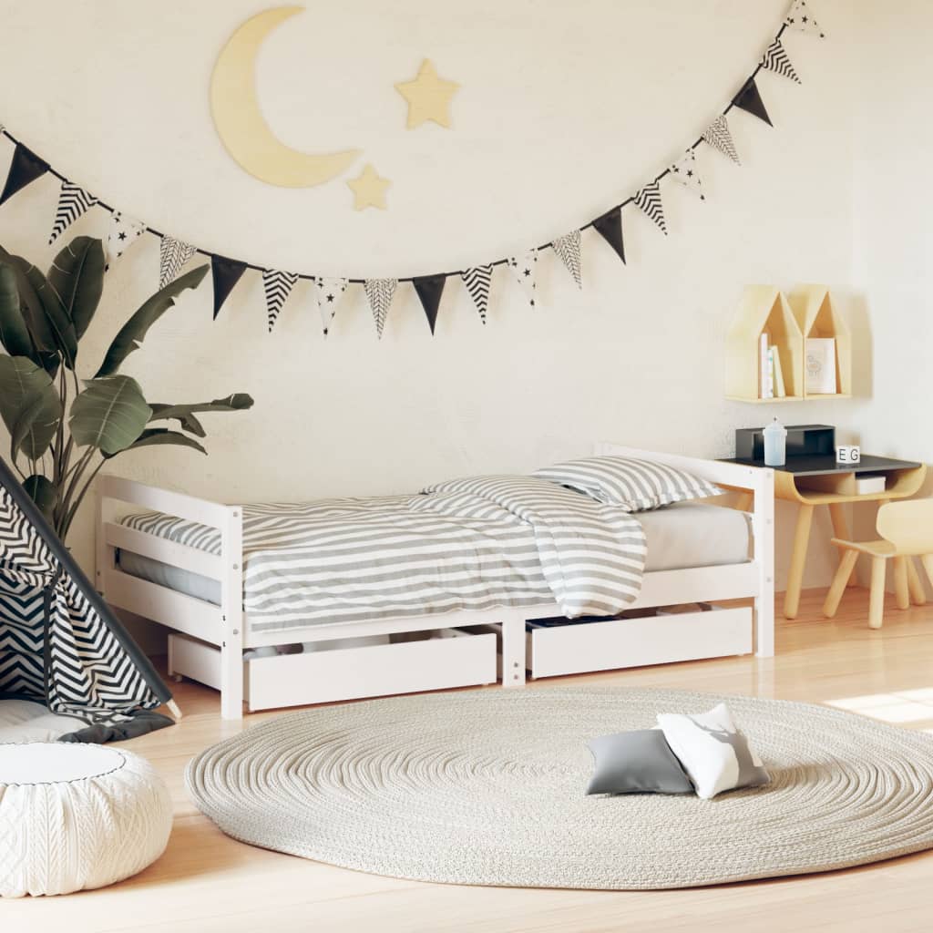 Kids Bed Frame With Drawers Solid Wood Pine