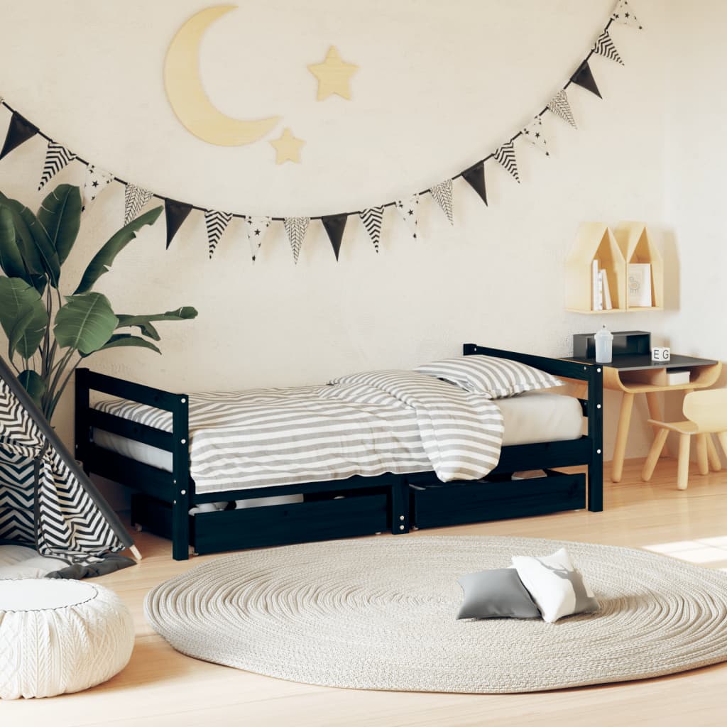 Kids Bed Frame With Drawers Solid Wood Pine