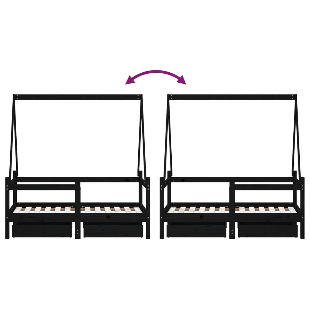 Kids Bed Frame With Drawers Solid Wood Pine