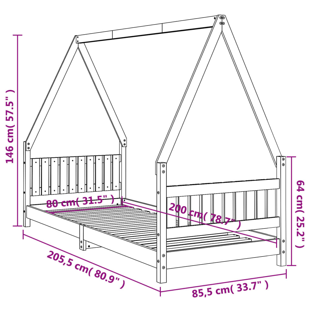 Kids Bed Frame Solid Wood Pine