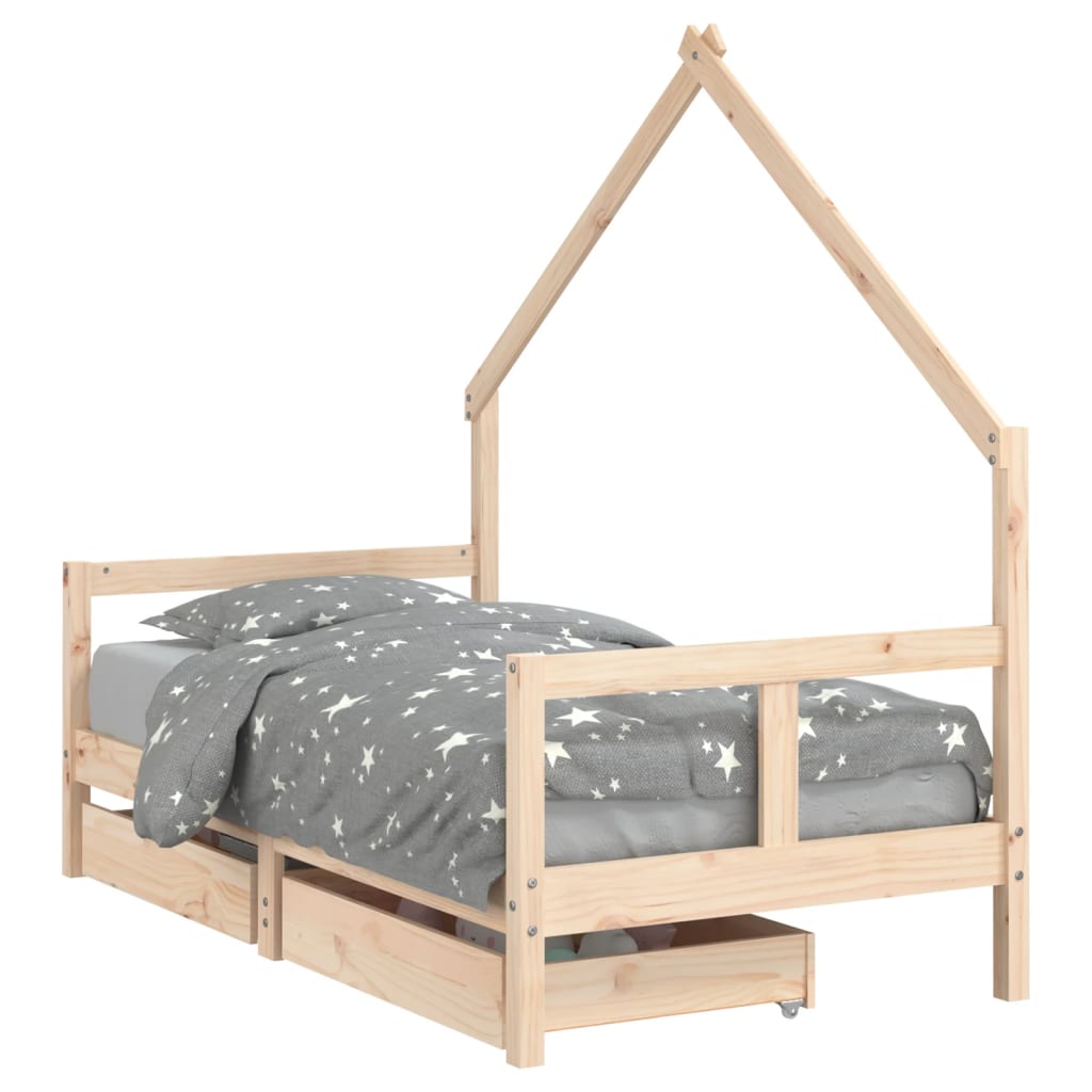 Kids Bed Frame With Drawers Solid Wood Pine