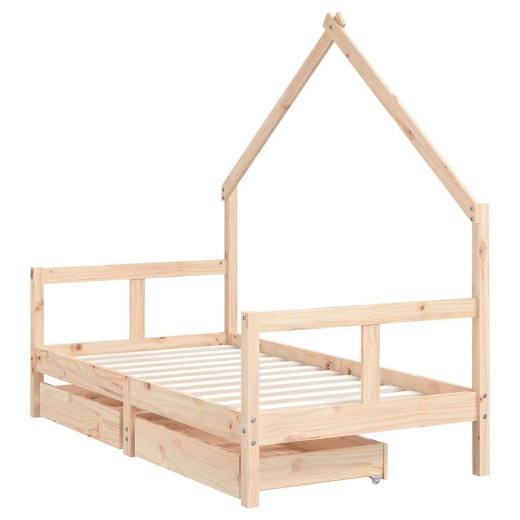 Kids Bed Frame With Drawers Solid Wood Pine