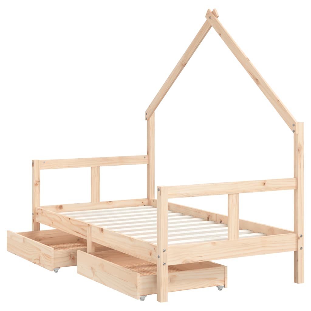 Kids Bed Frame With Drawers Solid Wood Pine