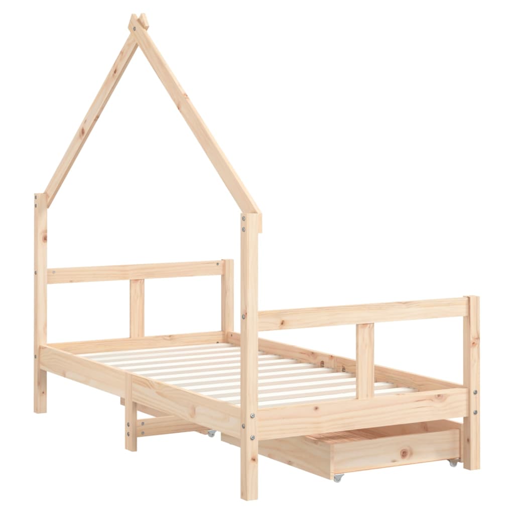 Kids Bed Frame With Drawers Solid Wood Pine