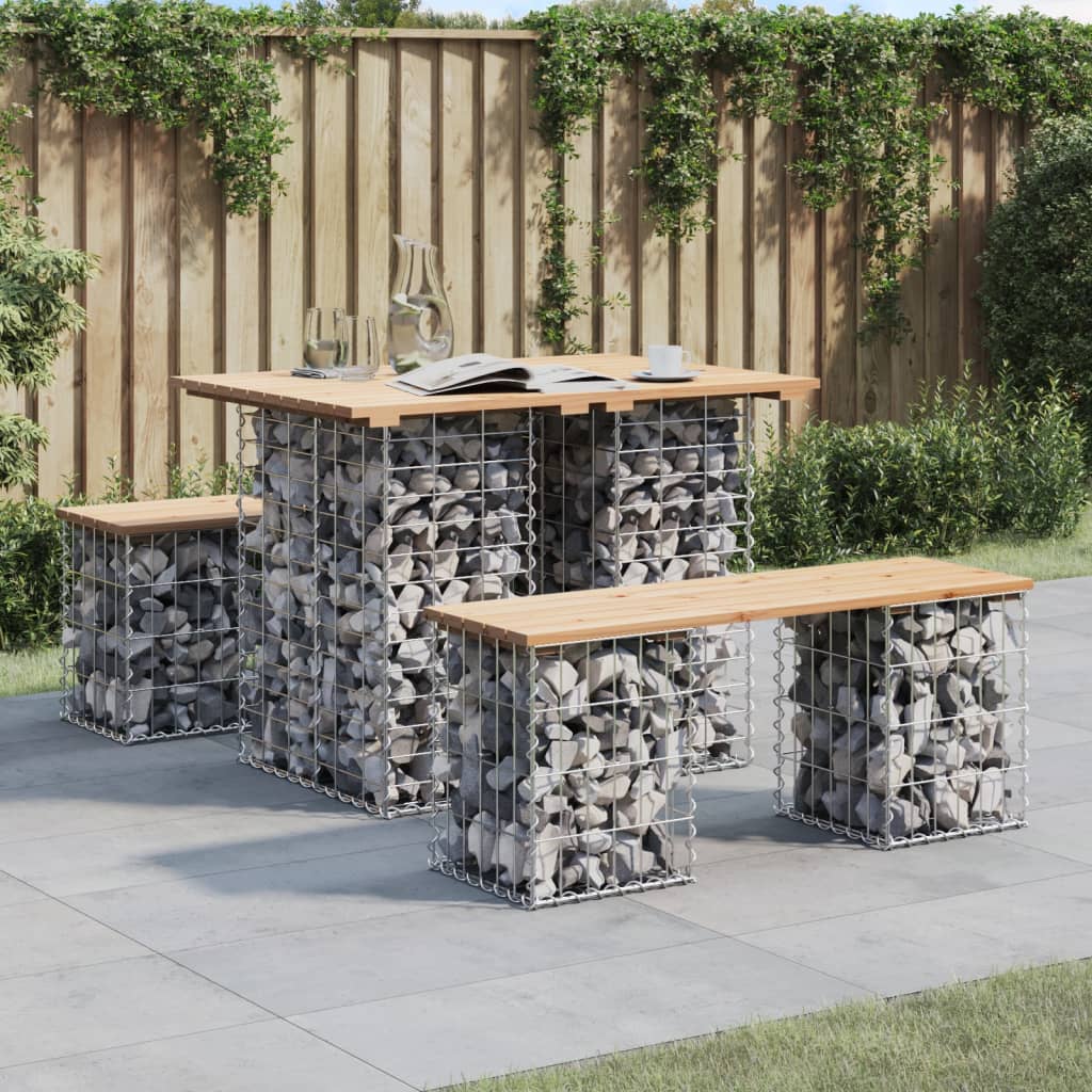 Garden Bench Gabion Design Solid Wood Douglas