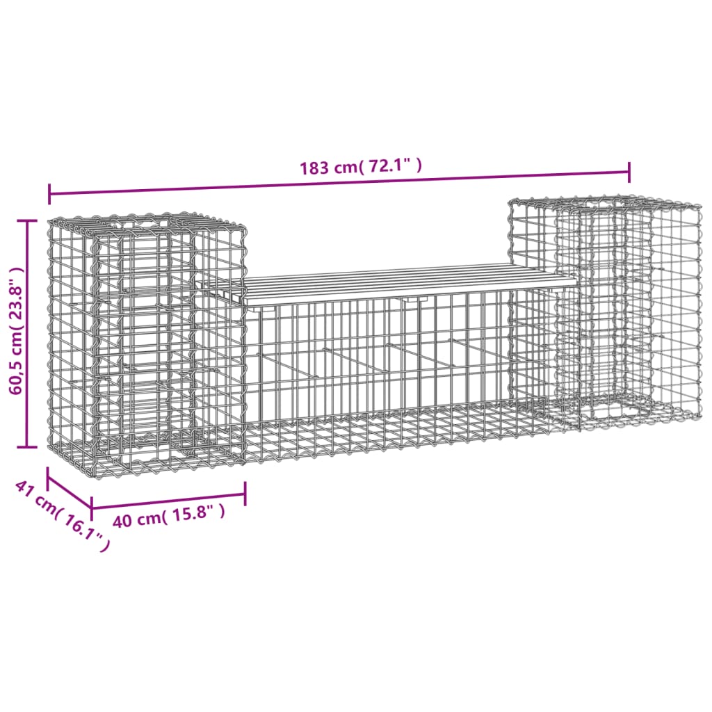 Garden Bench Gabion Design 183X41X60.5 Cm Solid Wood Pine
