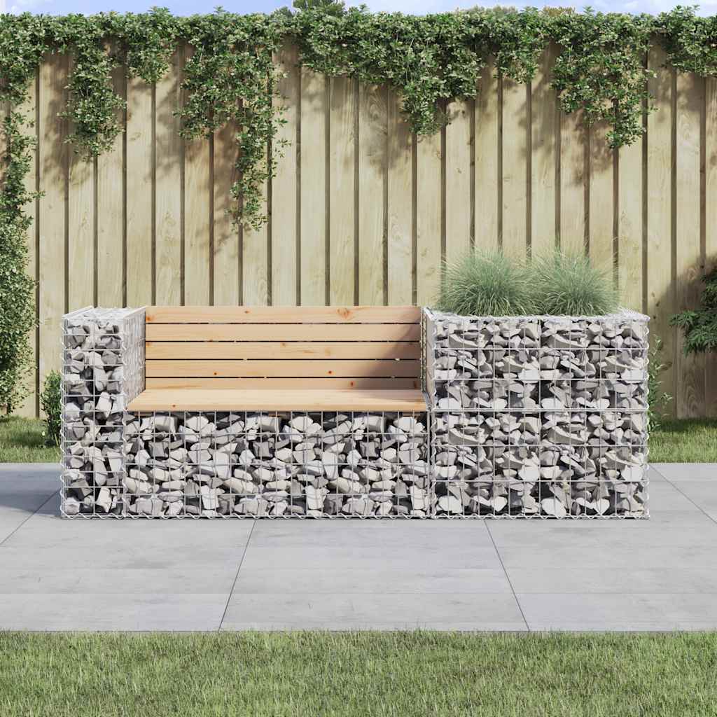 Garden Bench With Gabion Basket Impregnated Wood Pine