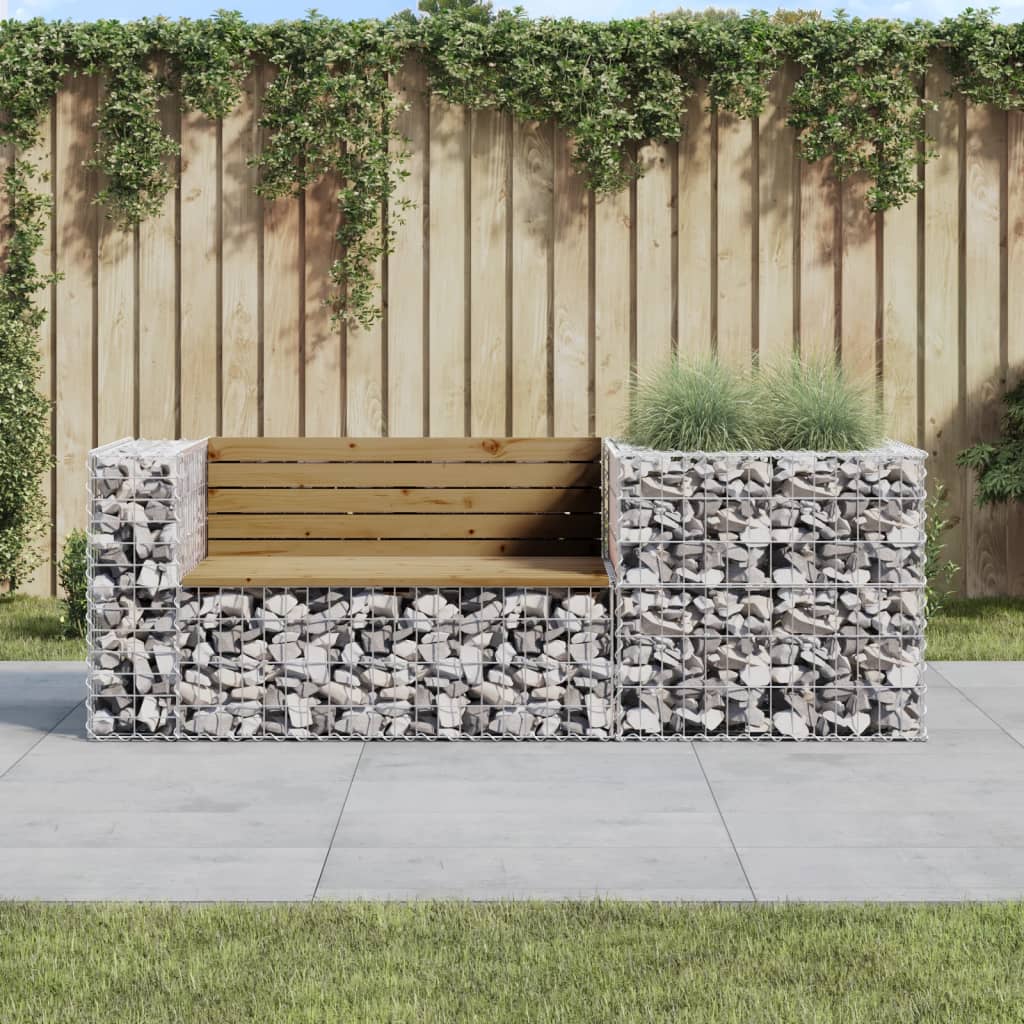 Garden Bench With Gabion Basket Impregnated Wood Pine